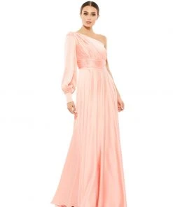 Ieena For Mac Duggal One Shoulder Bishop Sleeve Flowy Gown Shop For