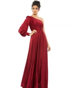 Ieena For Mac Duggal One Shoulder Bishop Sleeve Flowy Gown Shop For