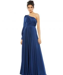 Ieena For Mac Duggal One Shoulder Bishop Sleeve Flowy Gown Shop For
