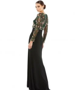 Mac Duggal Beaded Illusion High Neck Trumpet Gown