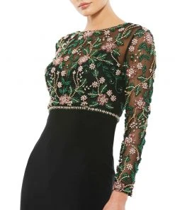 Mac Duggal Beaded Illusion High Neck Trumpet Gown