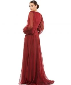 Mac Duggal Sheer Blouson Sleeve Surplice Gown Shop For