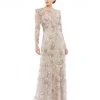 Mac Duggal Floral Embroidered Illusion Long Sleeve Evening Gown