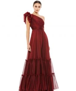 Mac Duggal Organza One-Shoulder Pleated Gown Shop For 9 Mac Duggal Organza One-Shoulder Pleated Gown Shop For