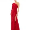 Ieena For Mac Duggal One Shoulder Puff Sleeve Faux Wrap Gown