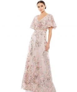 Mac Duggal Shop For Floral Embellished Short Sleeve Gown