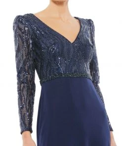 Mac Duggal Embellished Long Sleeve Bodice Column Dress