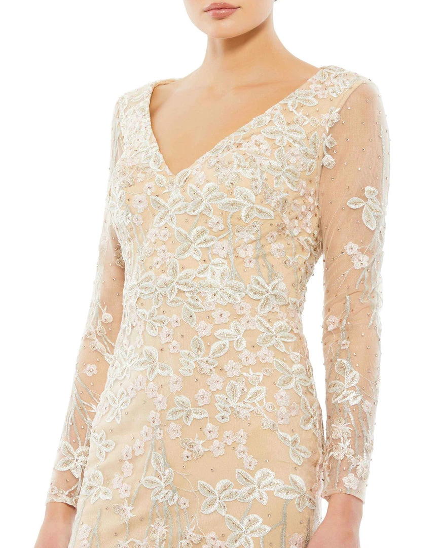 Mac Duggal Embroidered V-Neck Long Sleeve Trumpet Gown 3 Mac Duggal Embroidered V-Neck Long Sleeve Trumpet Gown