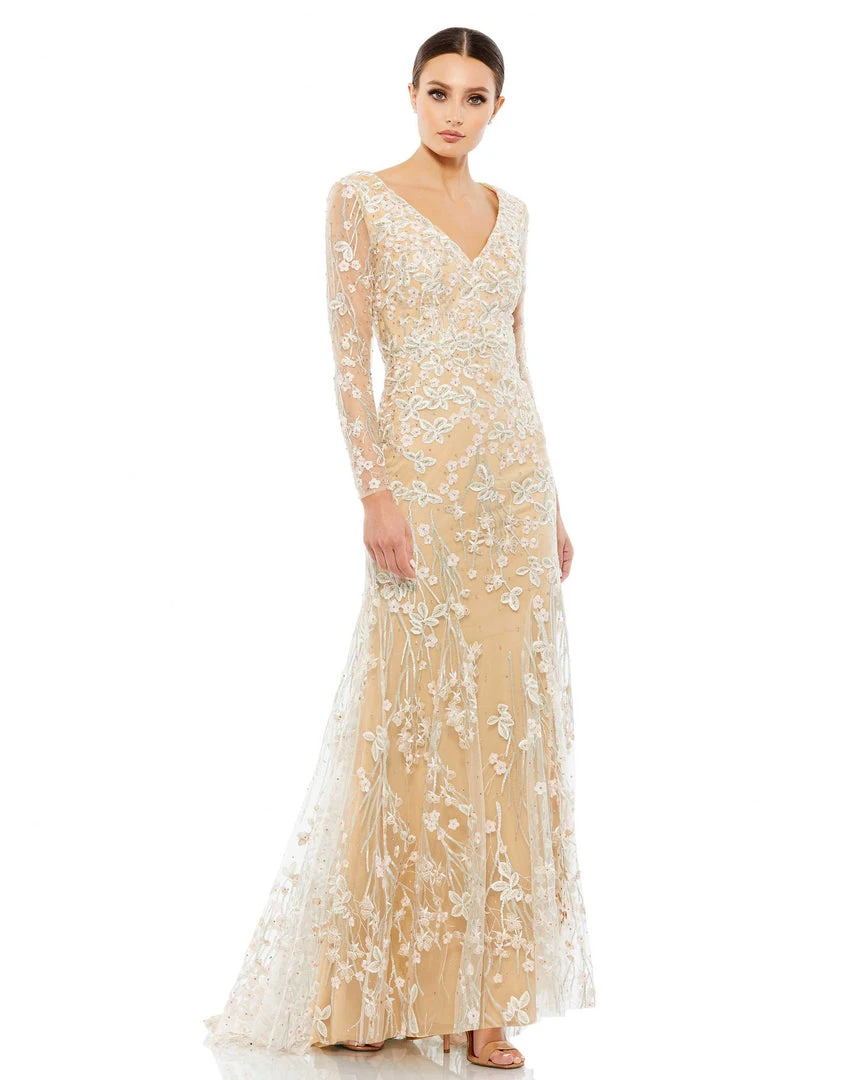 Mac Duggal Embroidered V-Neck Long Sleeve Trumpet Gown 1 Mac Duggal Embroidered V-Neck Long Sleeve Trumpet Gown