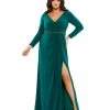 Mac Duggal Belted Faux Wrap Long Sleeve Jersey Gown (Plus)