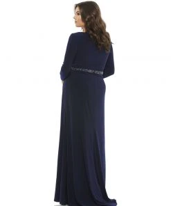 Mac Duggal Belted Faux Wrap Long Sleeve Jersey Gown (Plus)