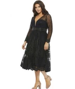 Mac Duggal Shop For Long Sleeve Illusion Lace Dress (Plus)