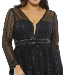 Mac Duggal Shop For Long Sleeve Illusion Lace Dress (Plus)