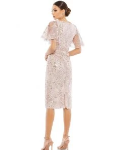 Mac Duggal Embellished Illusion Butterfly Sleeve Cocktail Dress