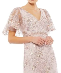 Mac Duggal Embellished Illusion Butterfly Sleeve Cocktail Dress