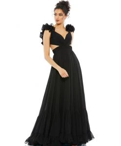 Ieena For Mac Duggal Ruffle Shoulder Lace Up Gown Shop For