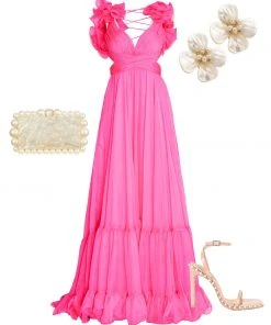 Ieena For Mac Duggal Ruffle Shoulder Lace Up Gown Shop For