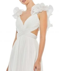 Ieena For Mac Duggal Ruffle Shoulder Lace Up Gown Shop For