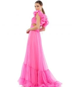 Ieena For Mac Duggal Ruffle Shoulder Lace Up Gown Shop For