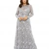 Mac Duggal Embellished Illusion Long Sleeve A Line Gown