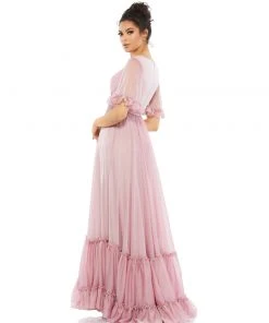 Mac Duggal Ruffled Butterfly Sleeve Evening Gown