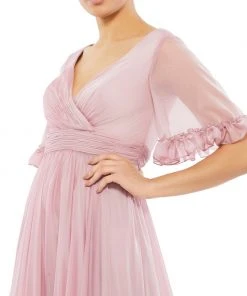 Mac Duggal Ruffled Butterfly Sleeve Evening Gown