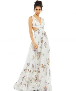 Ieena For Mac Duggal Pleated Criss Cross Cut Out Bodice Tiered Gown Shop For