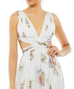 Ieena For Mac Duggal Pleated Criss Cross Cut Out Bodice Tiered Gown Shop For