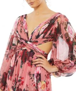 Ieena For Mac Duggal Floral Cutout Open Back Blouson Sleeve Dress Shop For