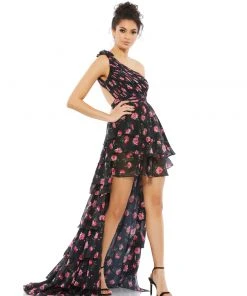 Ieena For Mac Duggal Shop For Rose Print Layered High-Low Dress