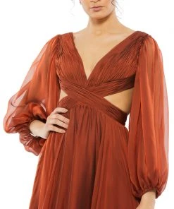 Mac Duggal Shop For Blouson Sleeve Tiered Open Back Dress