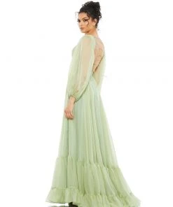 Mac Duggal Shop For Blouson Sleeve Tiered Open Back Dress