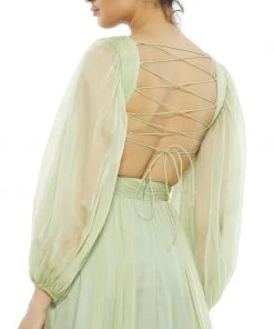 Mac Duggal Shop For Blouson Sleeve Tiered Open Back Dress