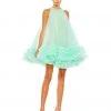 Mac Duggal High Neck Gathered Tulle A-Line Swing Dress