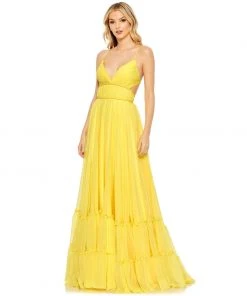 Mac Duggal Solid Tiered Ruffle Strapless Dress Shop For