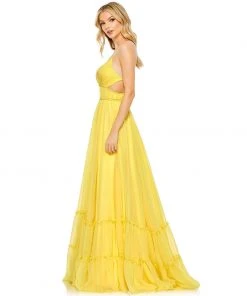 Mac Duggal Solid Tiered Ruffle Strapless Dress Shop For