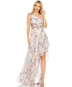 Ieena For Mac Duggal One Shoulder Asymmetrical High Low Gown