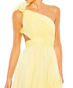 Mac Duggal Ruffled One Shoulder Asymmetrical Gown