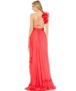 Mac Duggal Ruffled One Shoulder Asymmetrical Gown