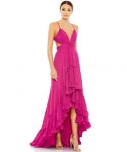 Ieena For Mac Duggal Pleated Tiered Cut Out Sleeveless Gown