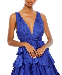 Mac Duggal Shop For Ruffle Tiered Pleated Sleeveless V Neck Gown