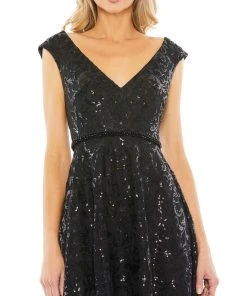 Mac Duggal Sequined V Neck Cap Sleeve Dress 11 Mac Duggal Sequined V Neck Cap Sleeve Dress