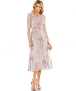 Mac Duggal Embellished Illusion Long Sleeve Midi Dress Shop For