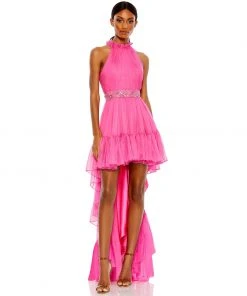 Mac Duggal Halter Neck High Low Flowy Gown Shop For