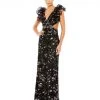 Mac Duggal Embellished Ruffled Shoulder Lace Up Gown