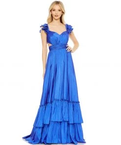 Mac Duggal Ruffle Shoulder Cut Out Gown