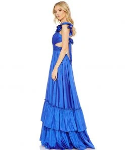 Mac Duggal Ruffle Shoulder Cut Out Gown