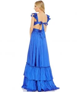 Mac Duggal Ruffle Shoulder Cut Out Gown