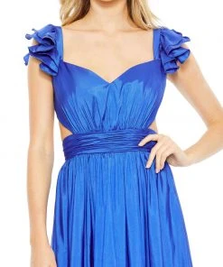 Mac Duggal Ruffle Shoulder Cut Out Gown