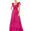 Mac Duggal Ruffle Shoulder Cut Out Gown